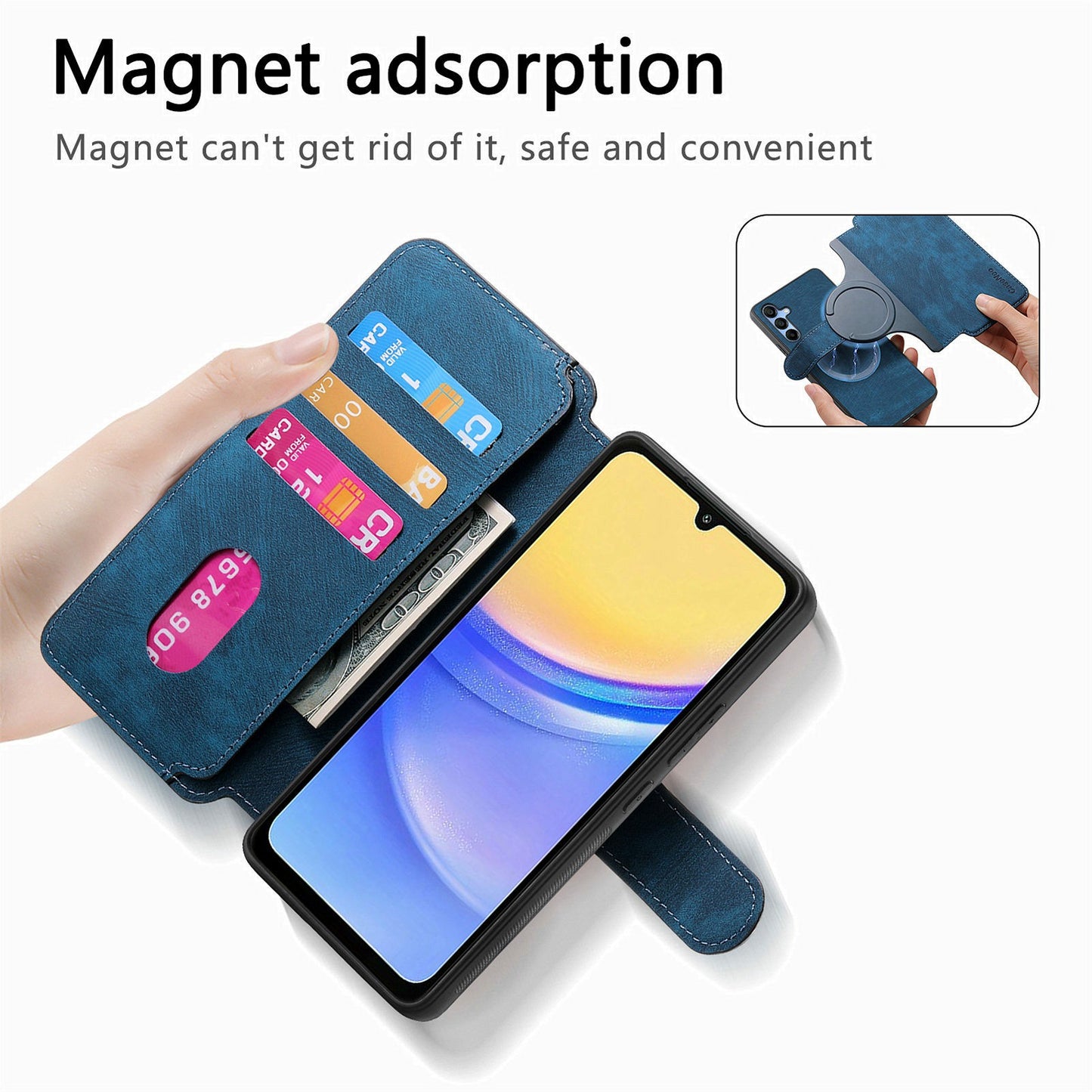 CASENEO MW-03 For Samsung Galaxy A16 4G / 5G Case Detachable Wallet Leather+TPU Phone Cover - Dark Blue