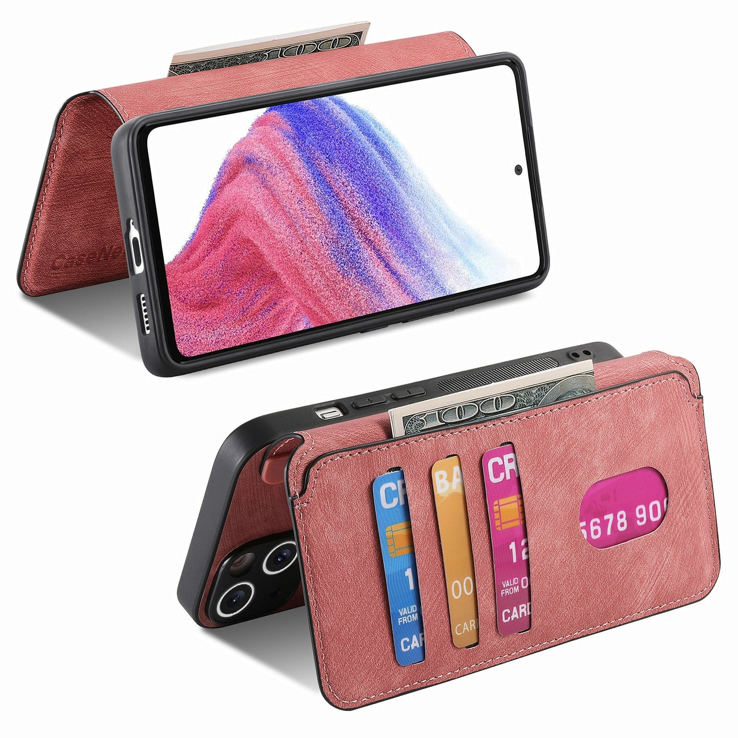 CASENEO MW-03 For Samsung Galaxy A16 4G / 5G Case Detachable Wallet Leather+TPU Phone Cover - Pink
