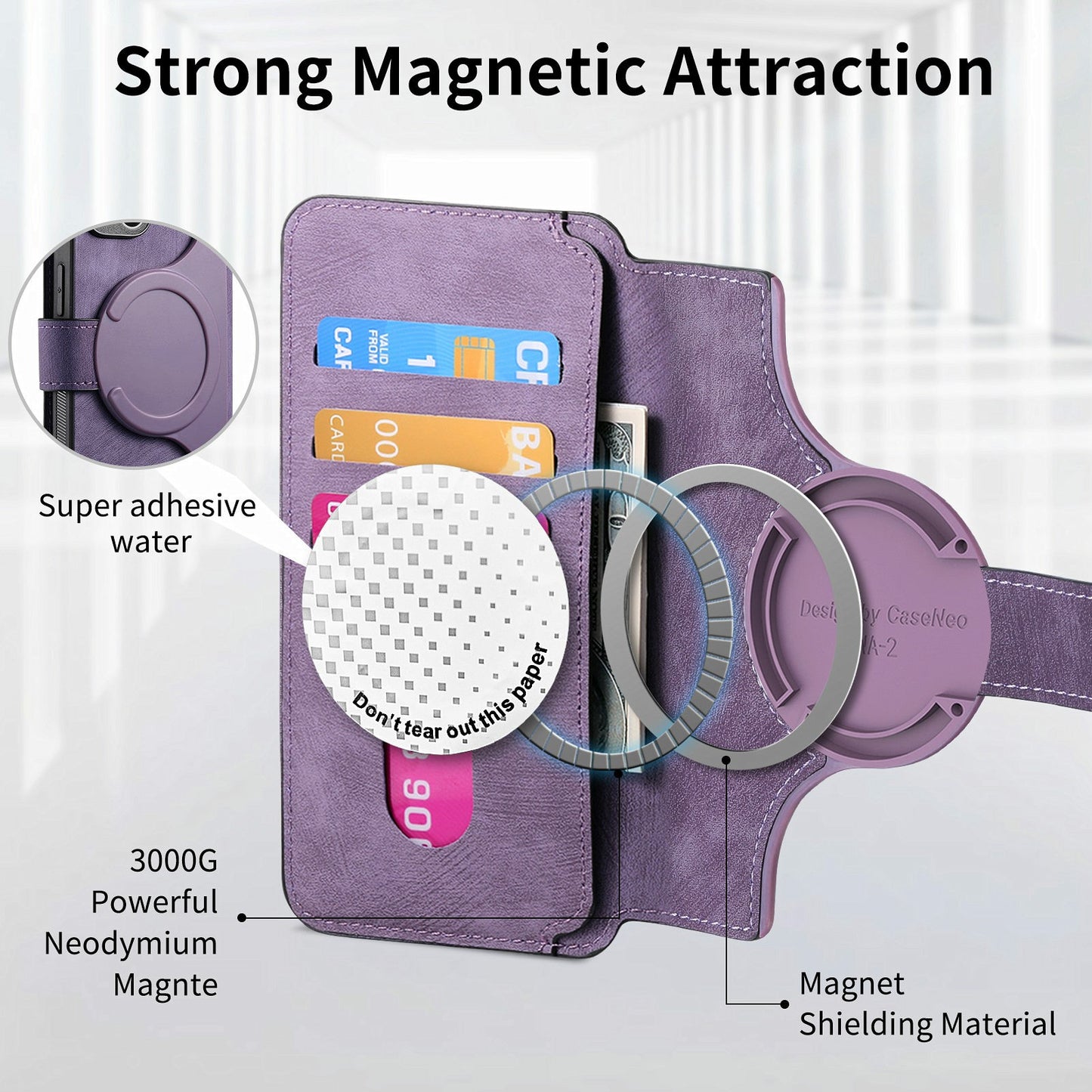 CASENEO MW-03 For Samsung Galaxy A16 4G / 5G Case Detachable Wallet Leather+TPU Phone Cover - Purple