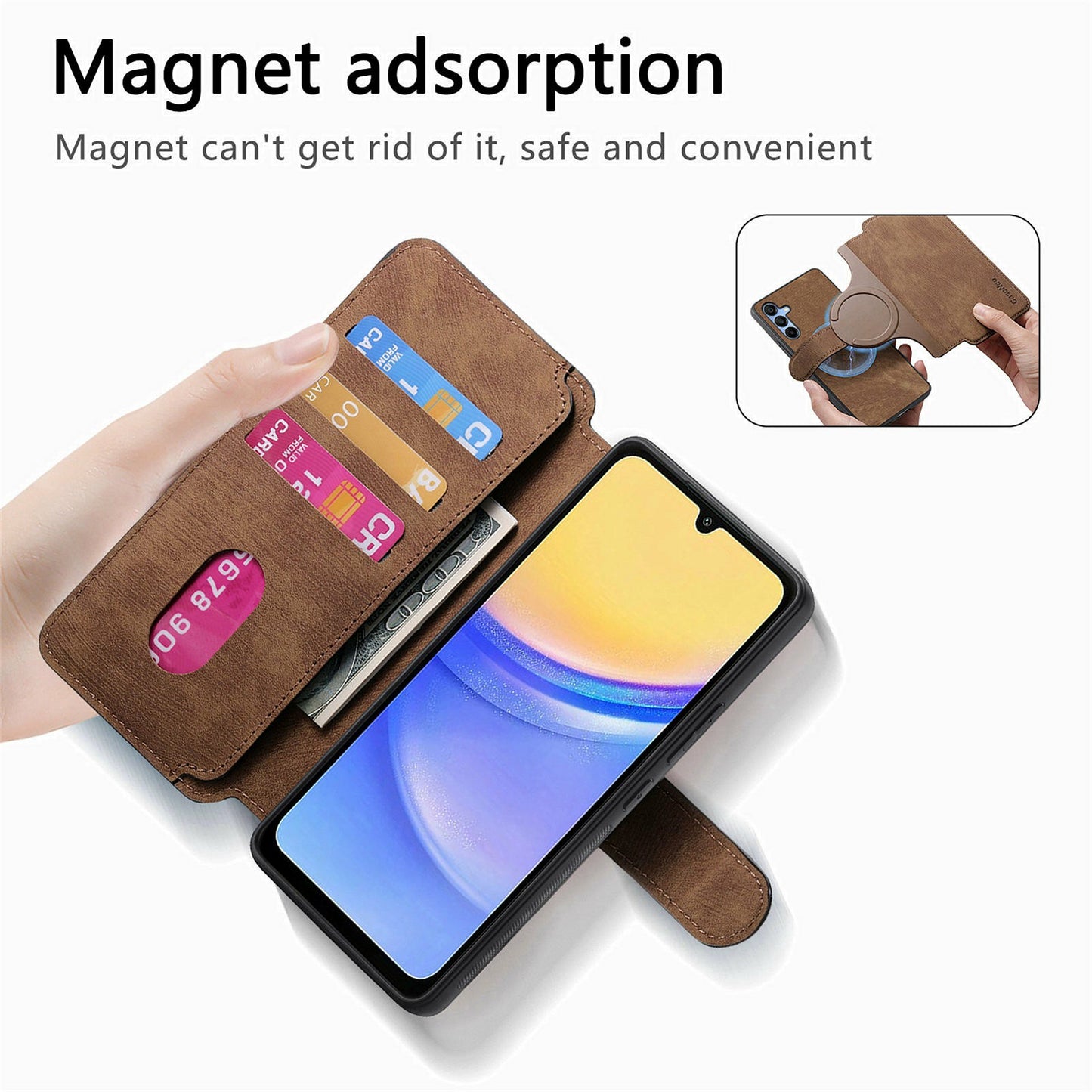 CASENEO MW-03 For Samsung Galaxy A06 Case Detachable Wallet Leather+TPU Phone Cover - Brown