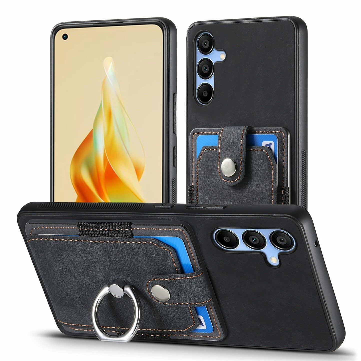 For Samsung Galaxy A16 4G / 5G Case Kickstand Leather+TPU Non-Slip Protective Cover Card Slots - Black
