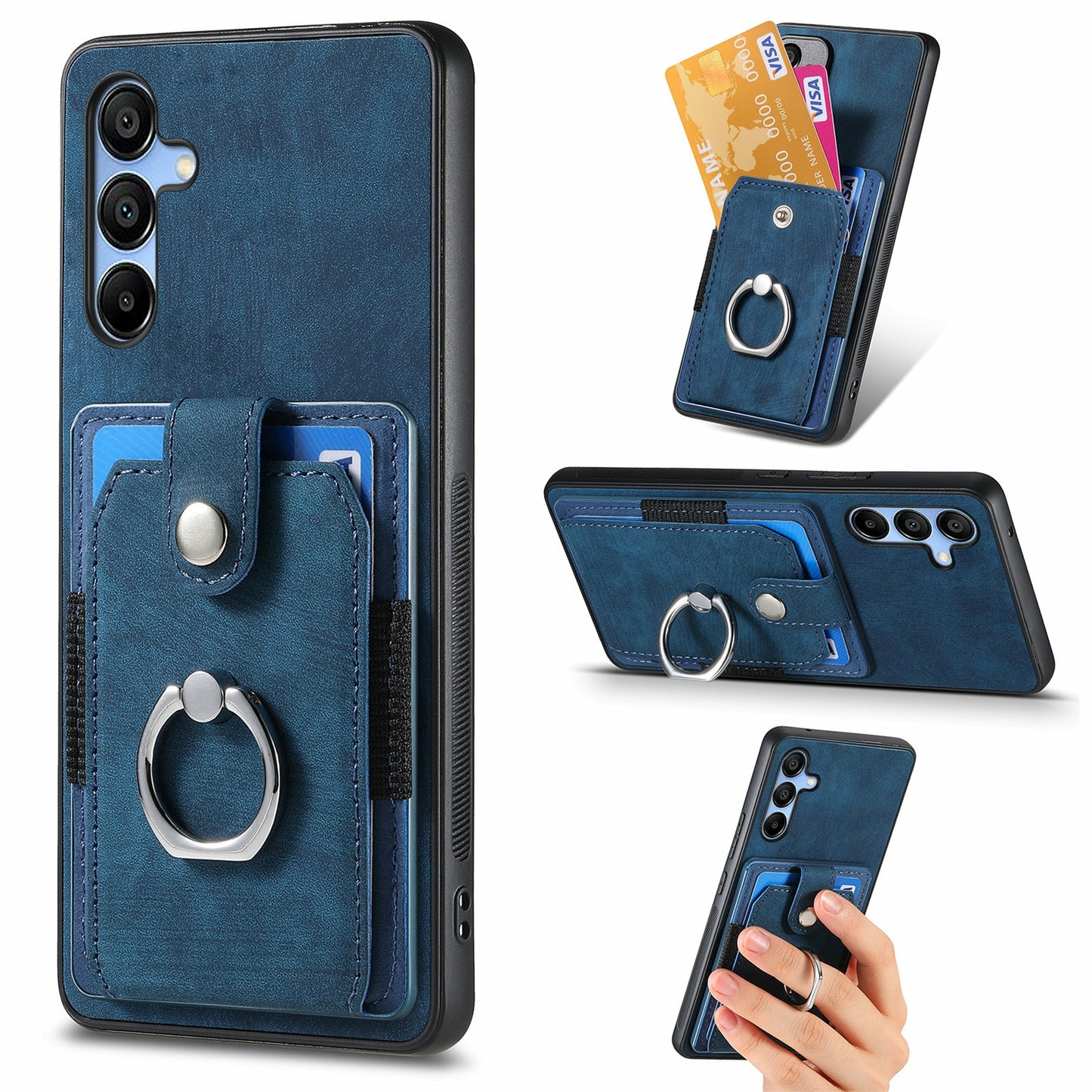 For Samsung Galaxy A16 4G / 5G Case Kickstand Leather+TPU Non-Slip Protective Cover Card Slots - Blue