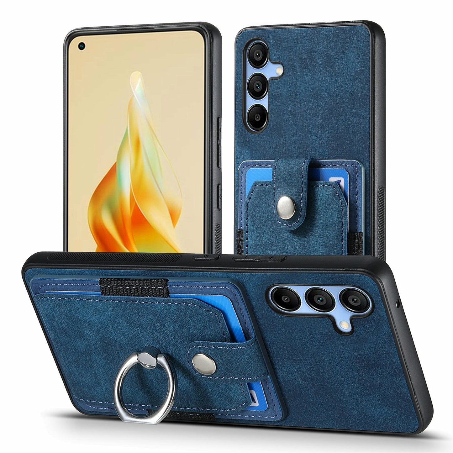For Samsung Galaxy A16 4G / 5G Case Kickstand Leather+TPU Non-Slip Protective Cover Card Slots - Blue