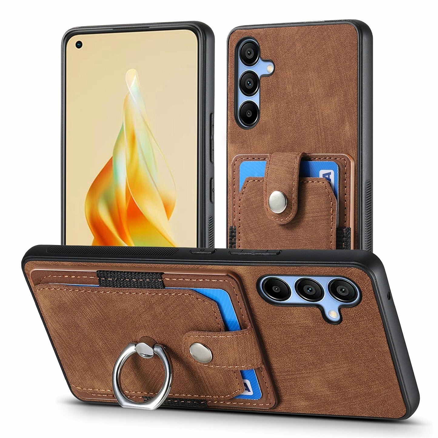For Samsung Galaxy A16 4G / 5G Case Kickstand Leather+TPU Non-Slip Protective Cover Card Slots - Brown