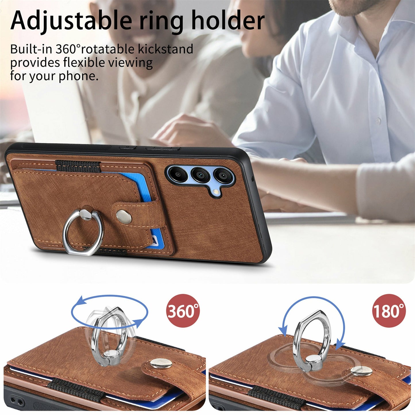 For Samsung Galaxy A16 4G / 5G Case Kickstand Leather+TPU Non-Slip Protective Cover Card Slots - Brown