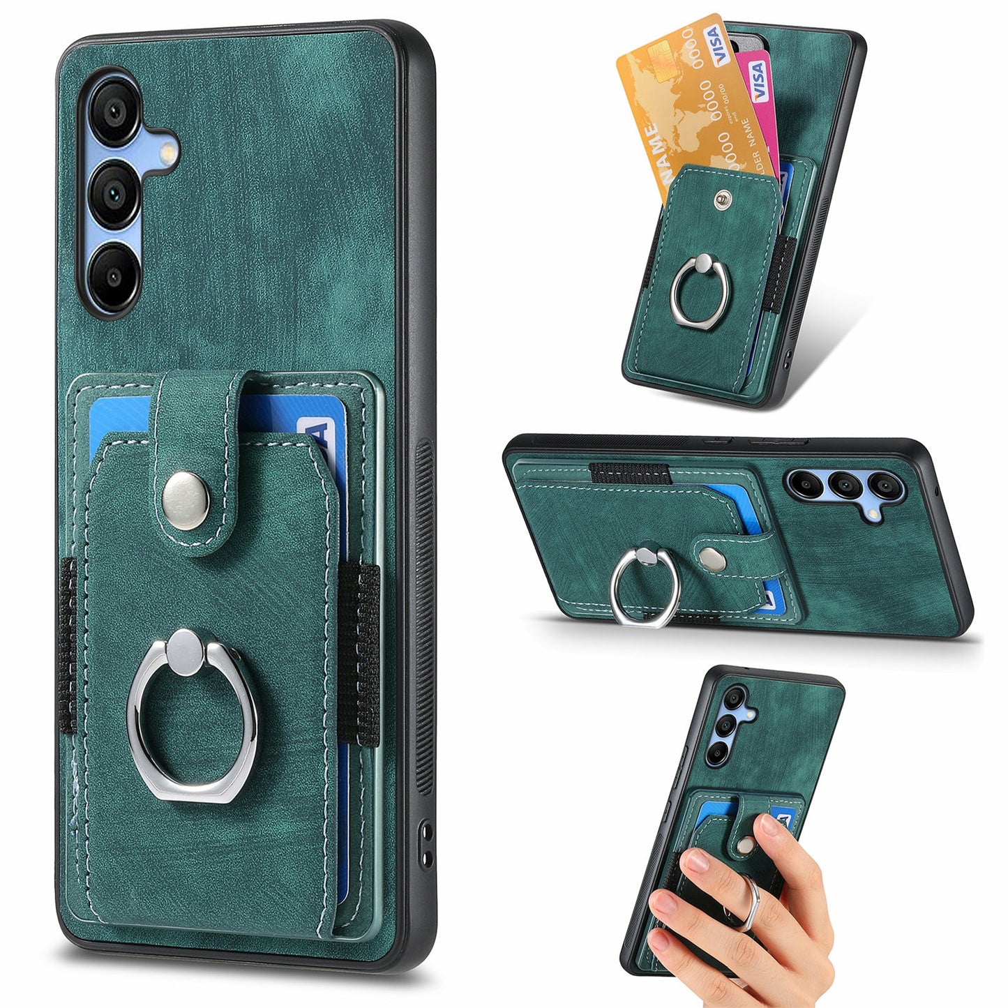 For Samsung Galaxy A16 4G / 5G Case Kickstand Leather+TPU Non-Slip Protective Cover Card Slots - Green