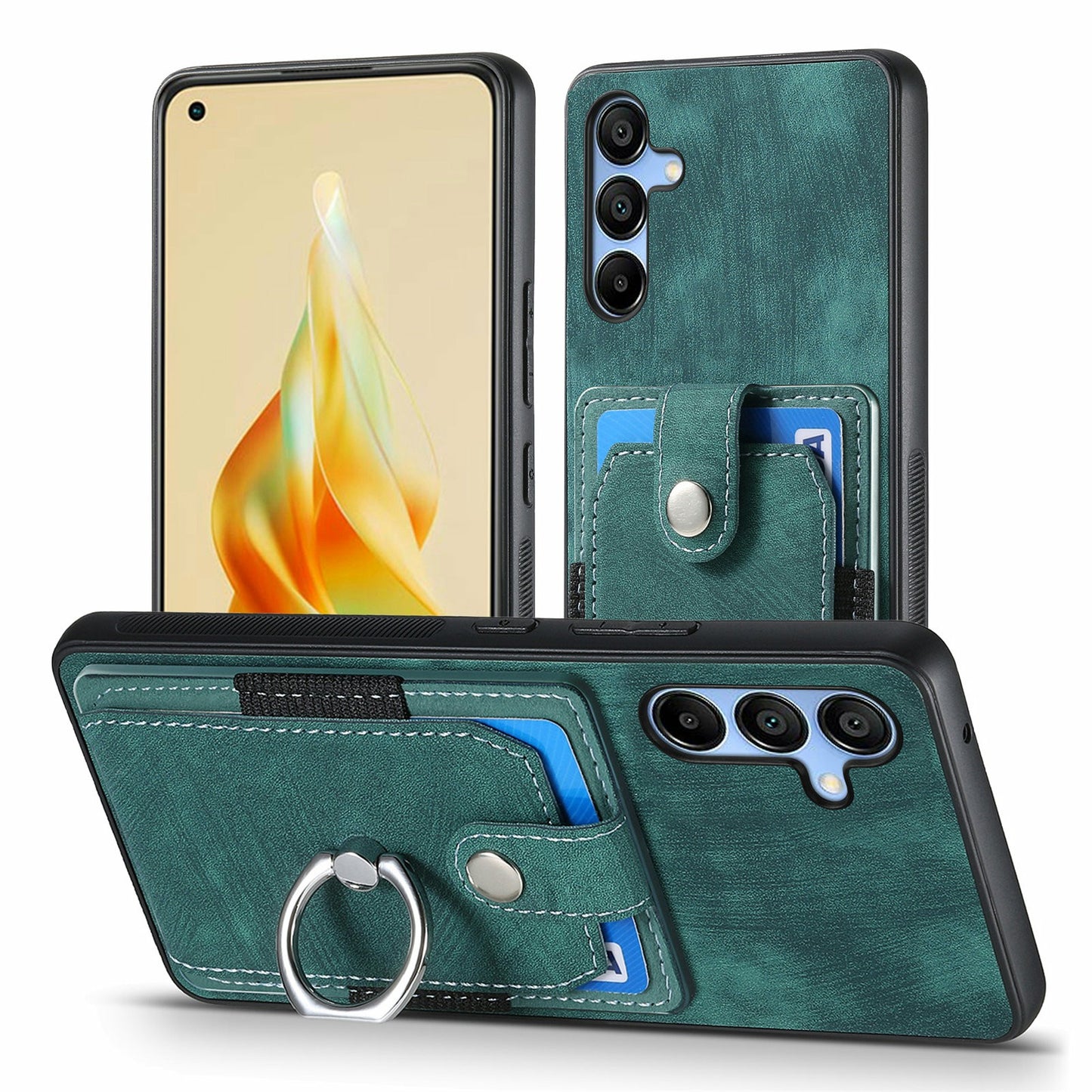 For Samsung Galaxy A16 4G / 5G Case Kickstand Leather+TPU Non-Slip Protective Cover Card Slots - Green