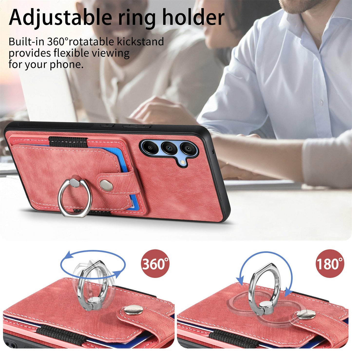 For Samsung Galaxy A16 4G / 5G Case Kickstand Leather+TPU Non-Slip Protective Cover Card Slots - Pink