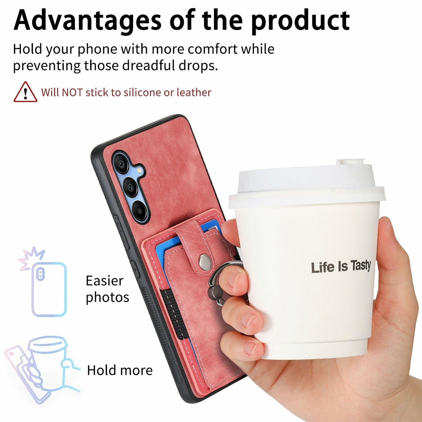 For Samsung Galaxy A16 4G / 5G Case Kickstand Leather+TPU Non-Slip Protective Cover Card Slots - Pink