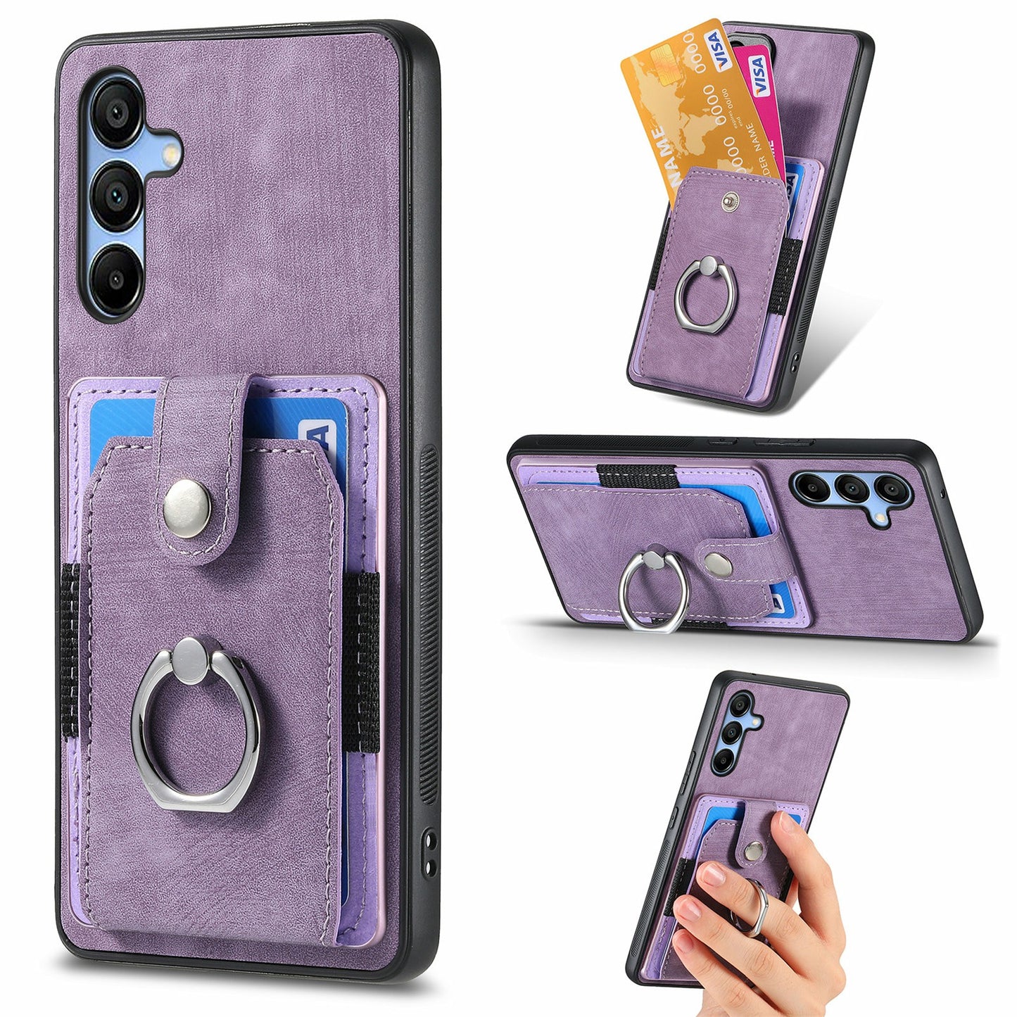 For Samsung Galaxy A16 4G / 5G Case Kickstand Leather+TPU Non-Slip Protective Cover Card Slots - Purple
