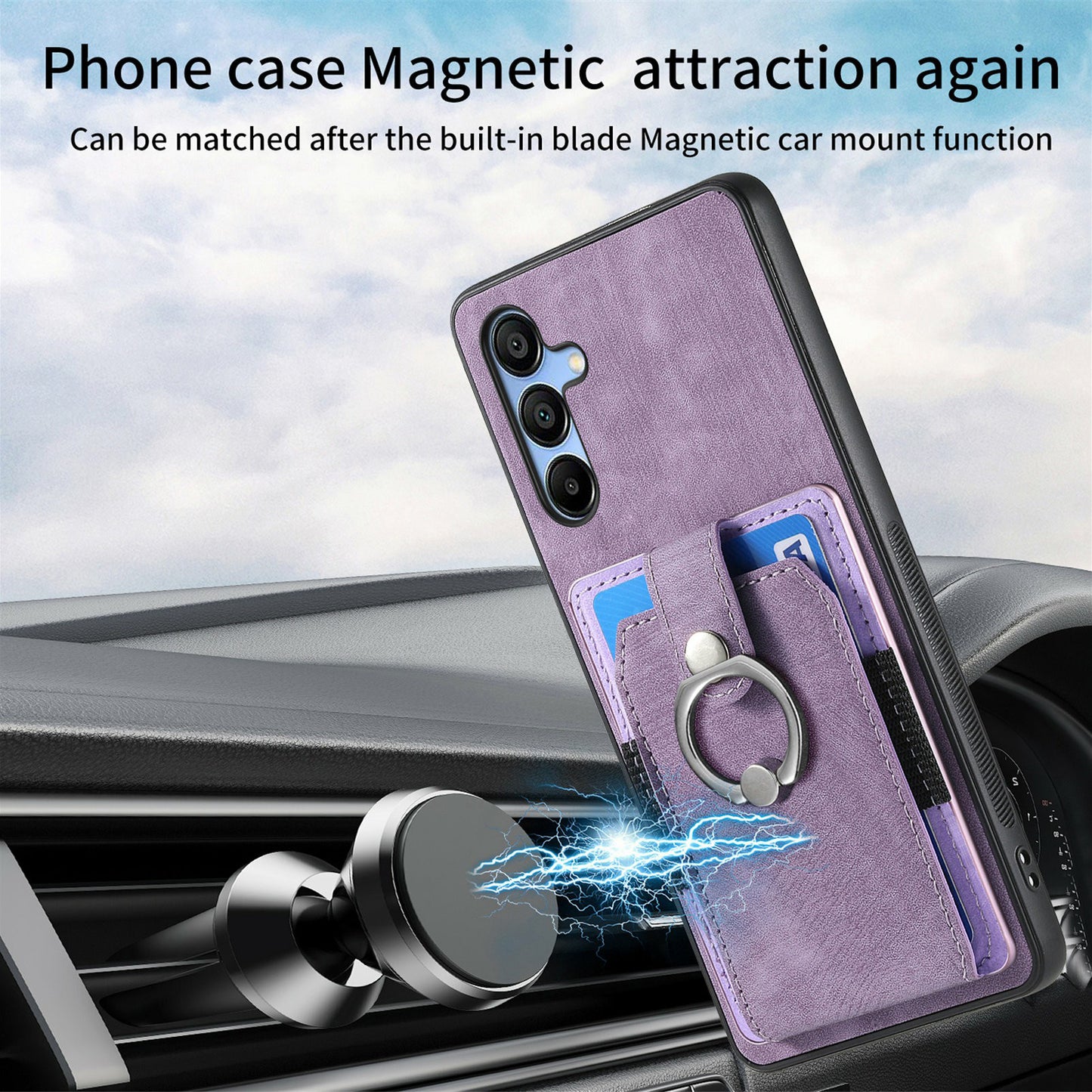 For Samsung Galaxy A16 4G / 5G Case Kickstand Leather+TPU Non-Slip Protective Cover Card Slots - Purple