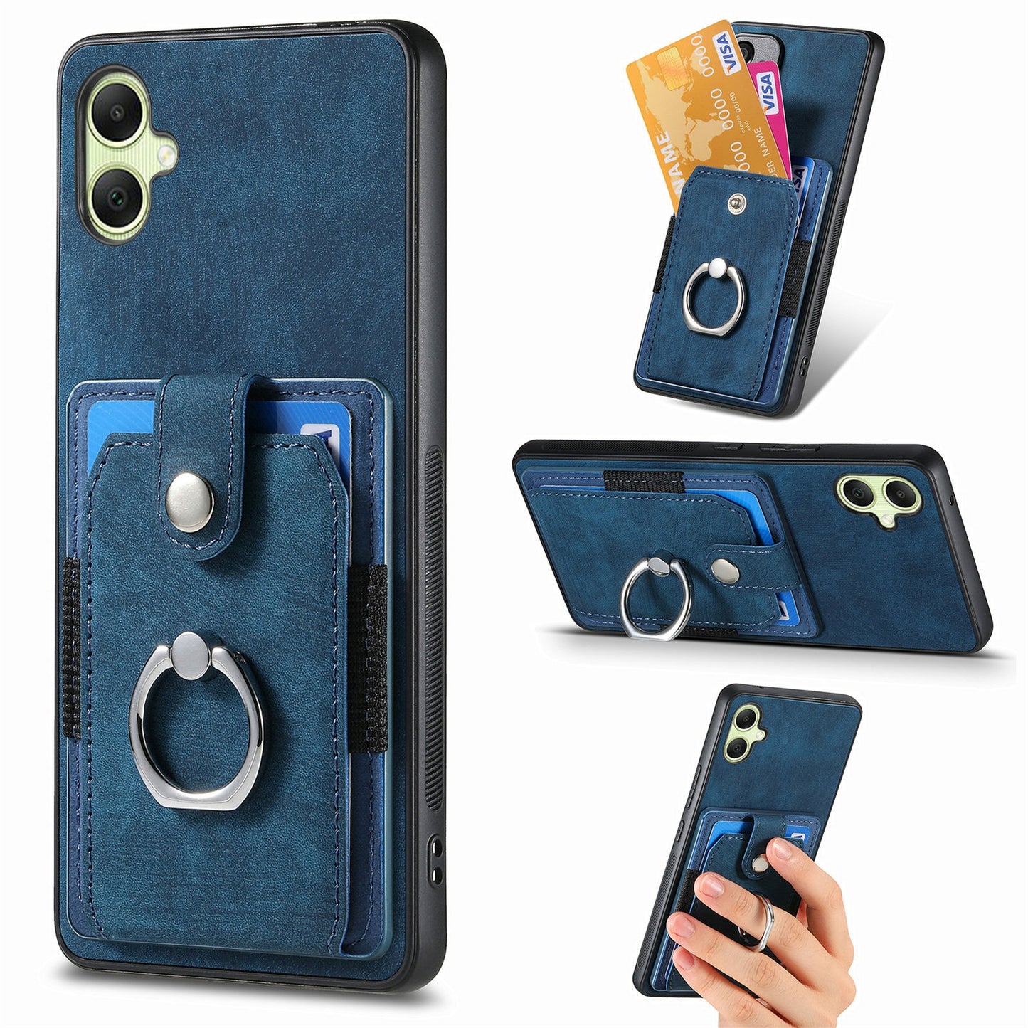 For Samsung Galaxy A06 Case Kickstand Leather+TPU Non-Slip Protective Cover Card Slots - Blue