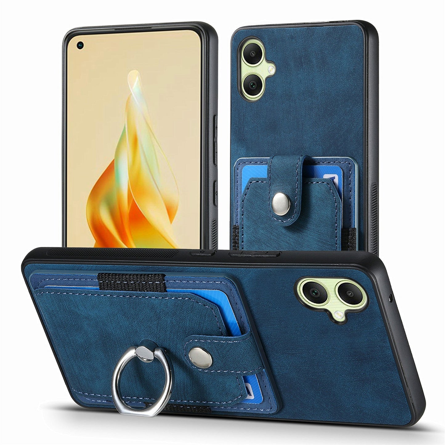 For Samsung Galaxy A06 Case Kickstand Leather+TPU Non-Slip Protective Cover Card Slots - Blue