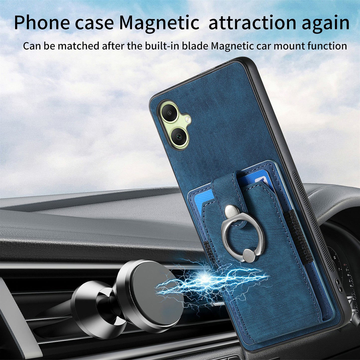 For Samsung Galaxy A06 Case Kickstand Leather+TPU Non-Slip Protective Cover Card Slots - Blue