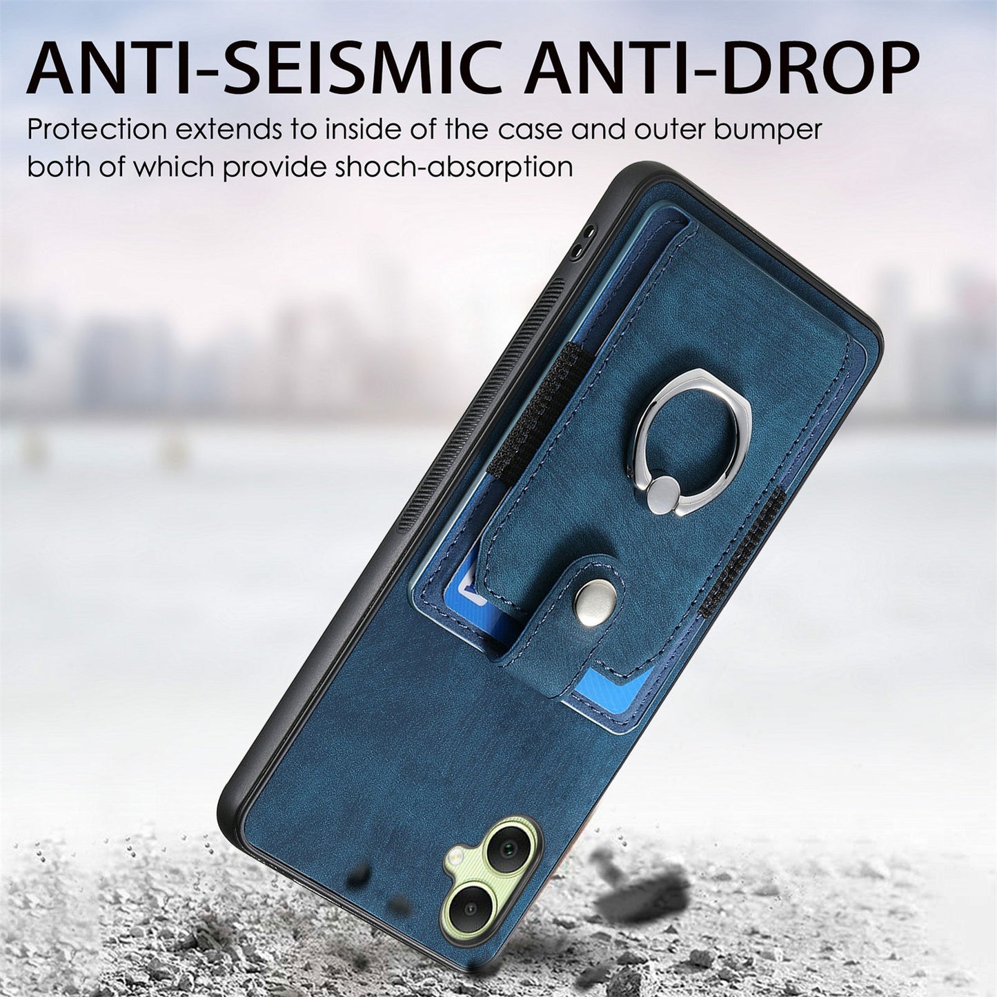 For Samsung Galaxy A06 Case Kickstand Leather+TPU Non-Slip Protective Cover Card Slots - Blue