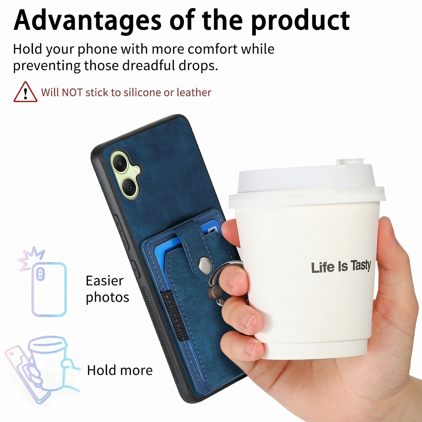 For Samsung Galaxy A06 Case Kickstand Leather+TPU Non-Slip Protective Cover Card Slots - Blue