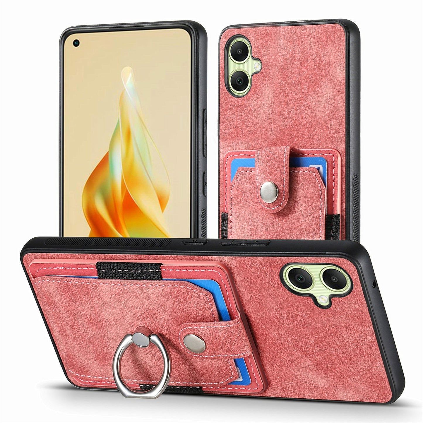 For Samsung Galaxy A06 Case Kickstand Leather+TPU Non-Slip Protective Cover Card Slots - Pink