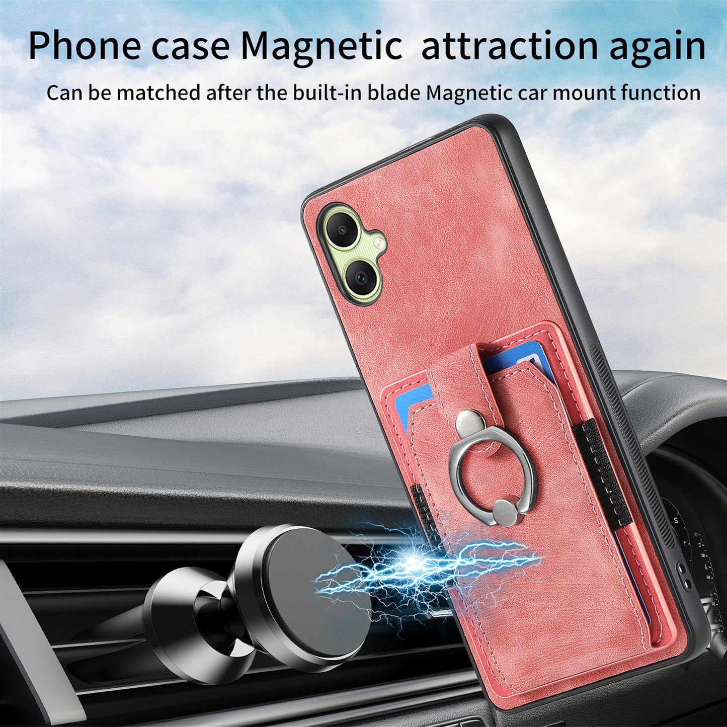 For Samsung Galaxy A06 Case Kickstand Leather+TPU Non-Slip Protective Cover Card Slots - Pink