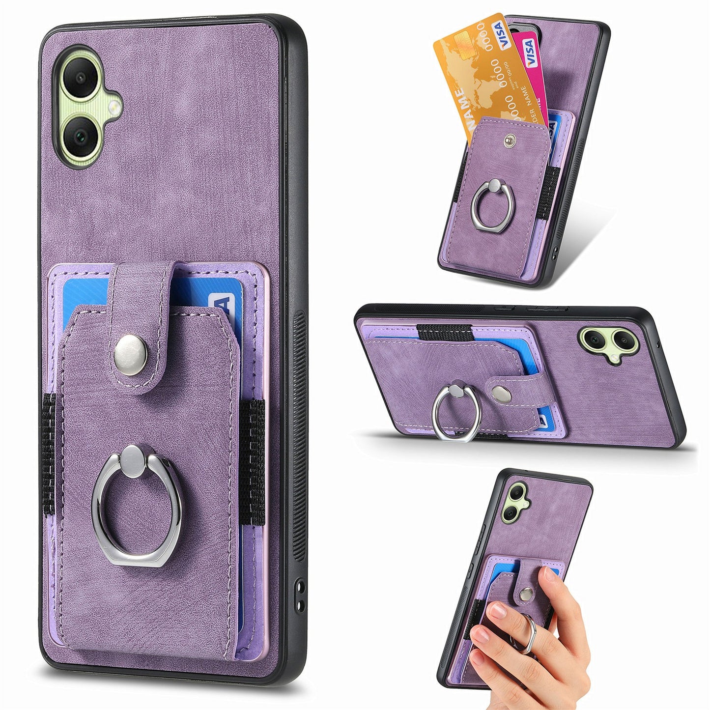 For Samsung Galaxy A06 Case Kickstand Leather+TPU Non-Slip Protective Cover Card Slots - Purple