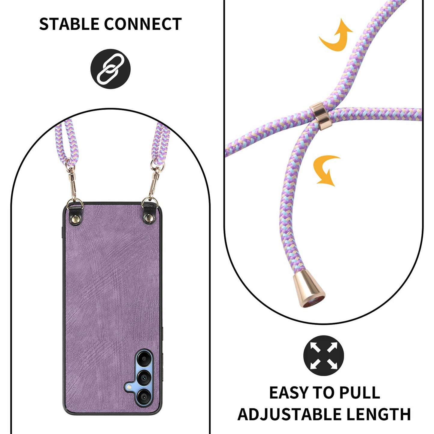 For Samsung Galaxy A16 5G / A16 4G Case Retro Texture Leather Coated PC+TPU Phone Cover with Hanging Rope - Purple