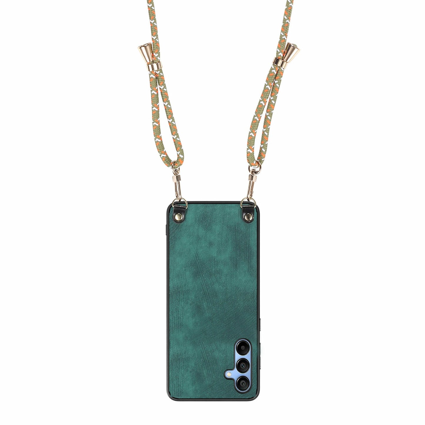 For Samsung Galaxy A16 5G / A16 4G Case Retro Texture Leather Coated PC+TPU Phone Cover with Hanging Rope - Green
