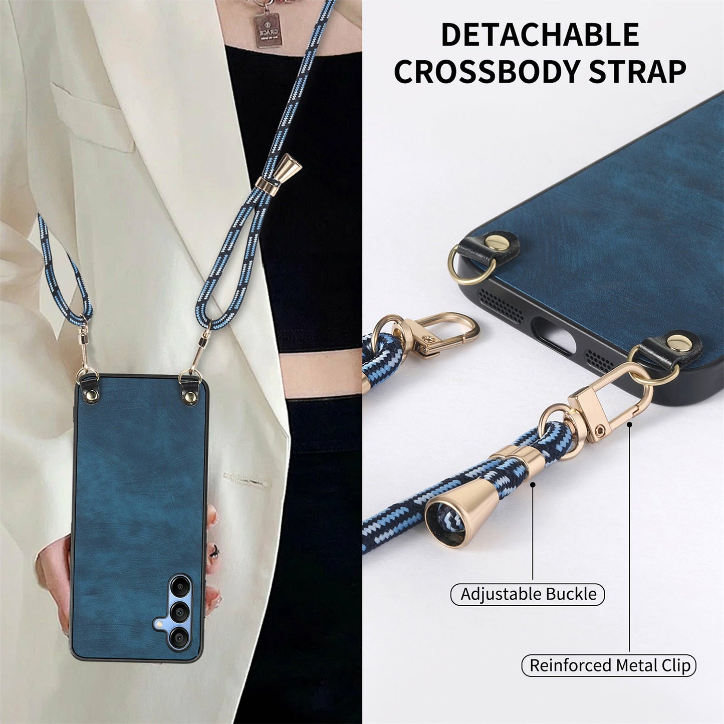 For Samsung Galaxy A16 5G / A16 4G Case Retro Texture Leather Coated PC+TPU Phone Cover with Hanging Rope - Green