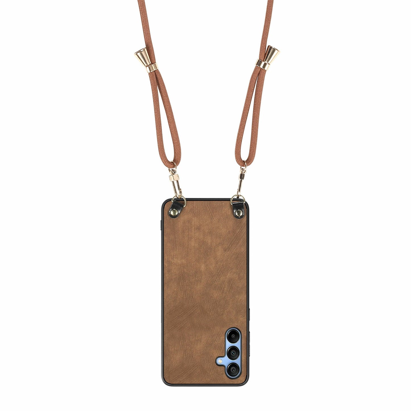 For Samsung Galaxy A16 5G / A16 4G Case Retro Texture Leather Coated PC+TPU Phone Cover with Hanging Rope - Brown