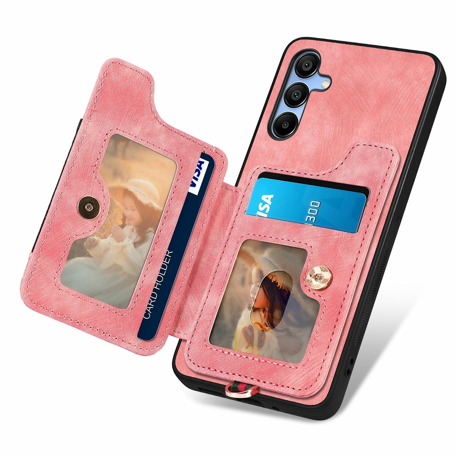 For Samsung Galaxy A16 4G / A16 5G Case RFID Blocking Handbag Leather+TPU Phone Cover Card Slots, Ring Holder - Pink