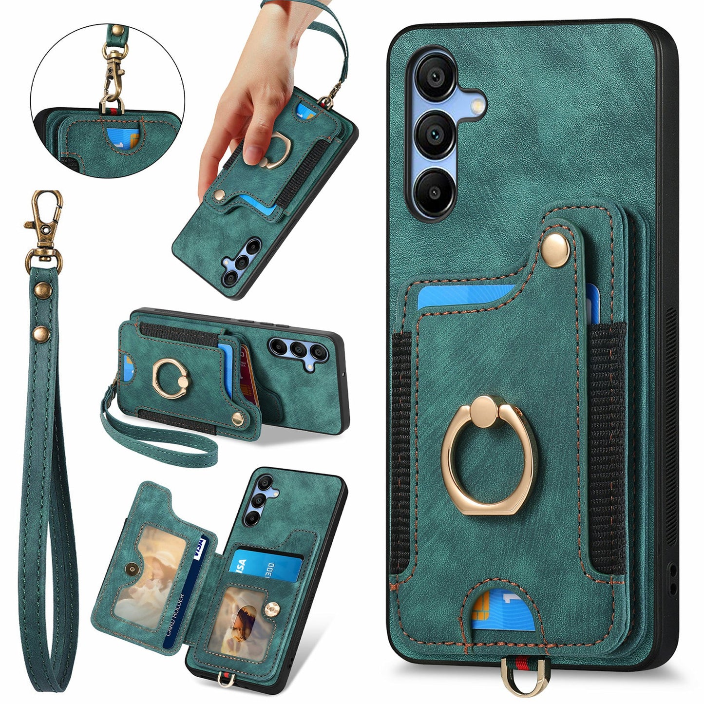 For Samsung Galaxy A16 4G / A16 5G Case RFID Blocking Handbag Leather+TPU Phone Cover Card Slots, Ring Holder - Green
