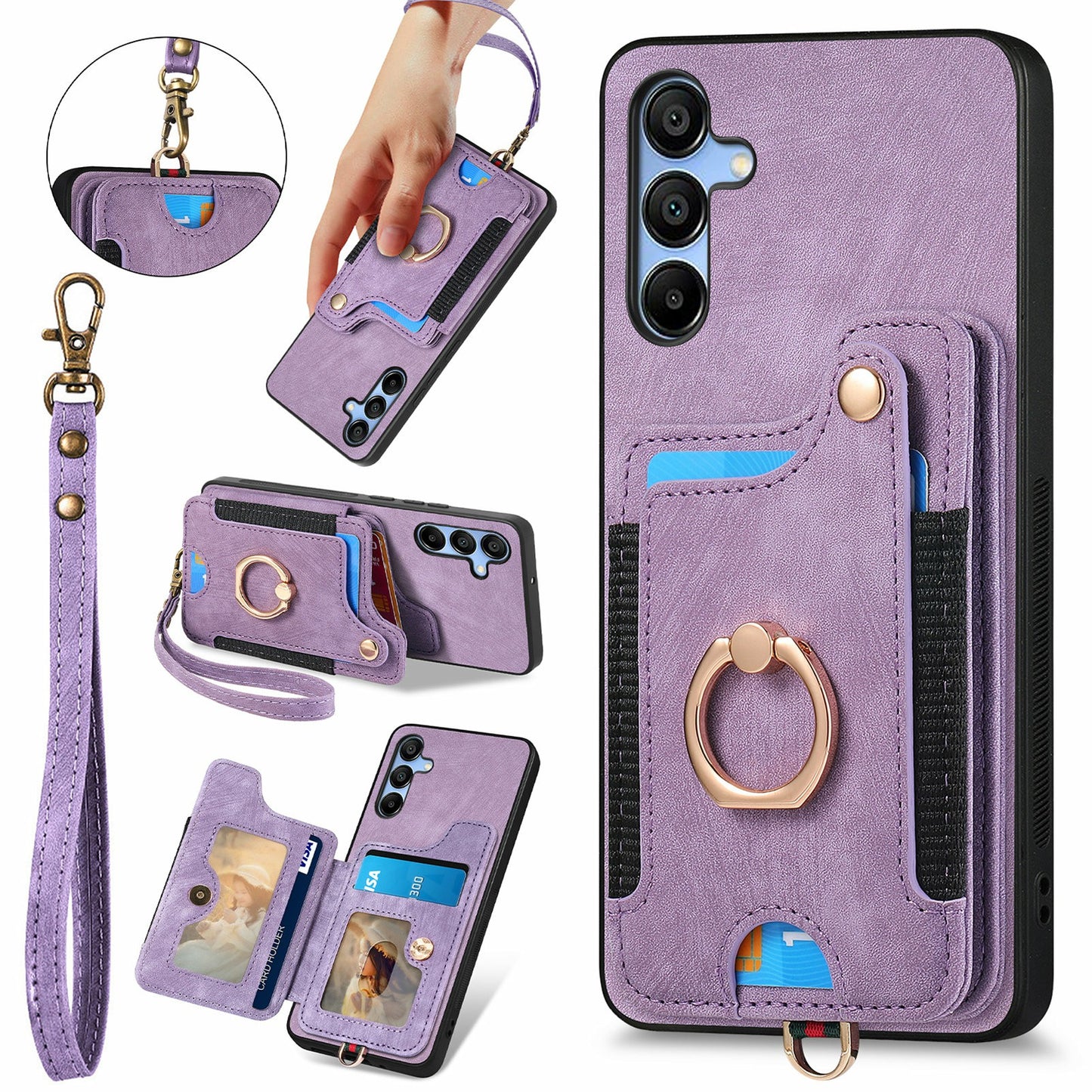 For Samsung Galaxy A16 4G / A16 5G Case RFID Blocking Handbag Leather+TPU Phone Cover Card Slots, Ring Holder - Purple