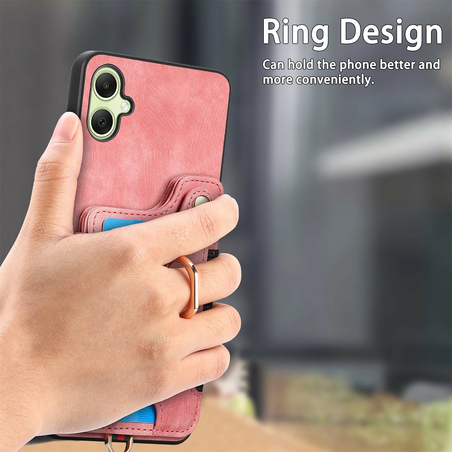 For Samsung Galaxy A06 Case RFID Blocking Handbag Leather+TPU Phone Cover Card Slots, Ring Holder - Black