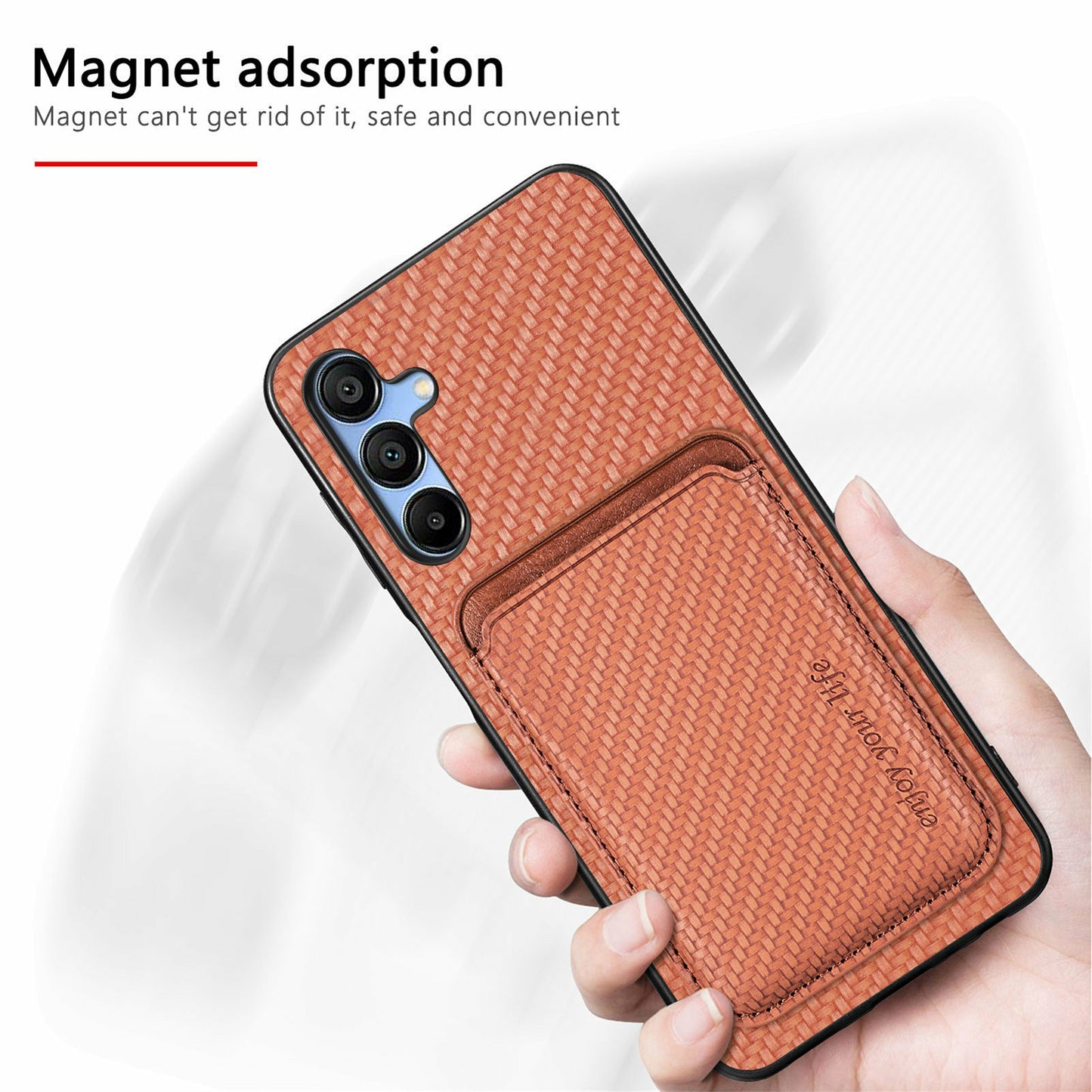 For Samsung Galaxy A16 4G / 5G Case Carbon Fiber Leather Back Cover with Detachable Card Bag - Black