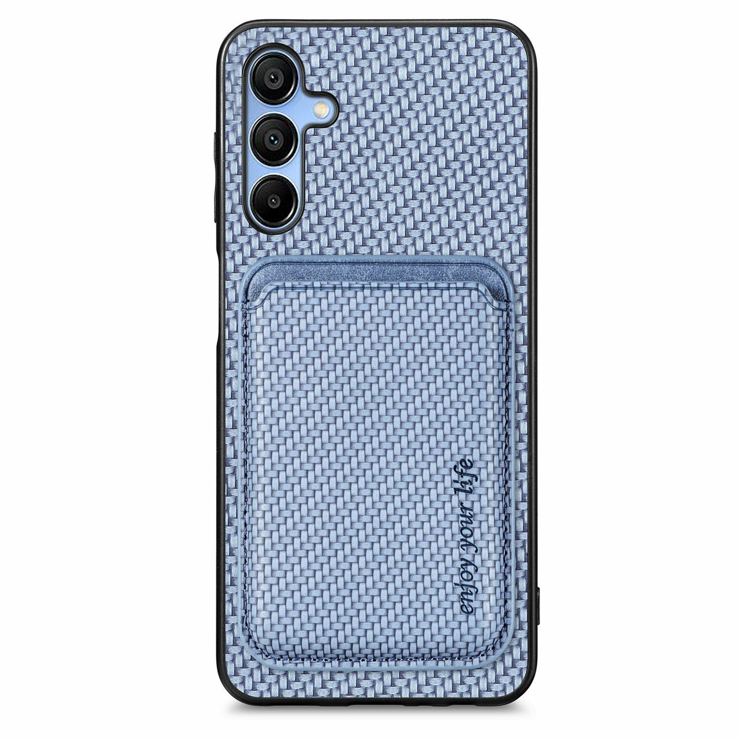 For Samsung Galaxy A16 4G / 5G Case Carbon Fiber Leather Back Cover with Detachable Card Bag - Blue