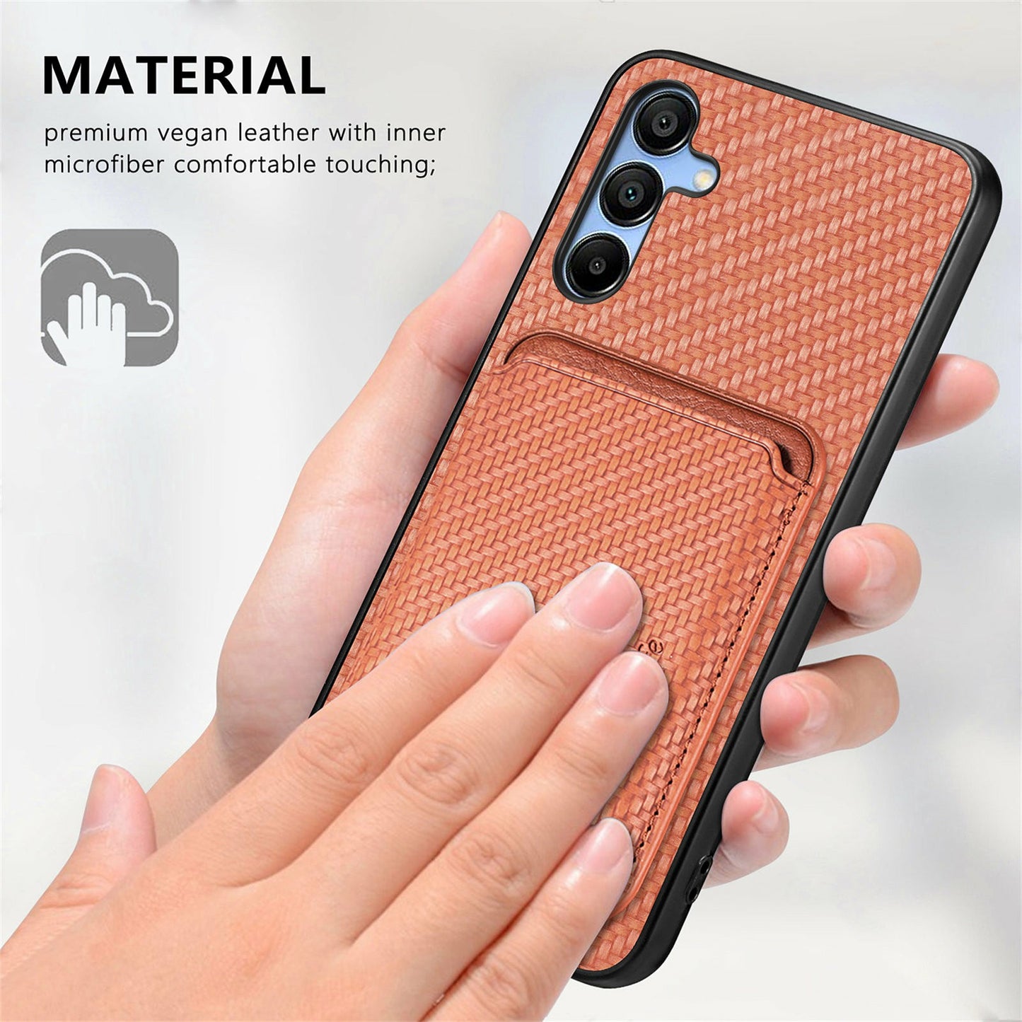 For Samsung Galaxy A16 4G / 5G Case Carbon Fiber Leather Back Cover with Detachable Card Bag - Blue