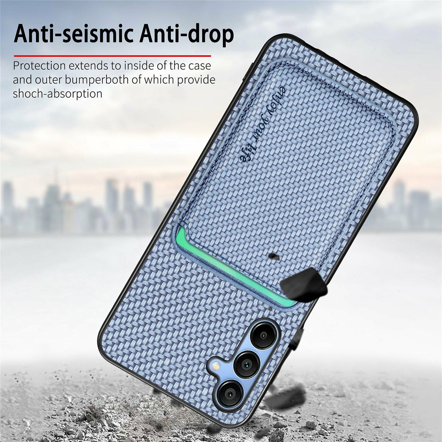 For Samsung Galaxy A16 4G / 5G Case Carbon Fiber Leather Back Cover with Detachable Card Bag - Brown