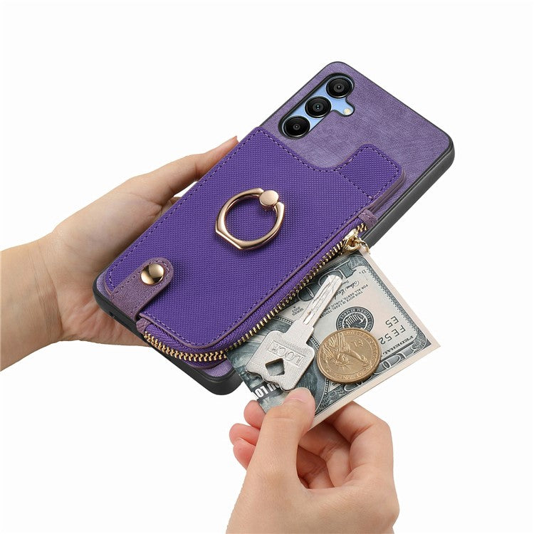 For Samsung Galaxy A16 4G / 5G Case Zipper Pocket Kickstand Leather Phone Back Cover - Blue