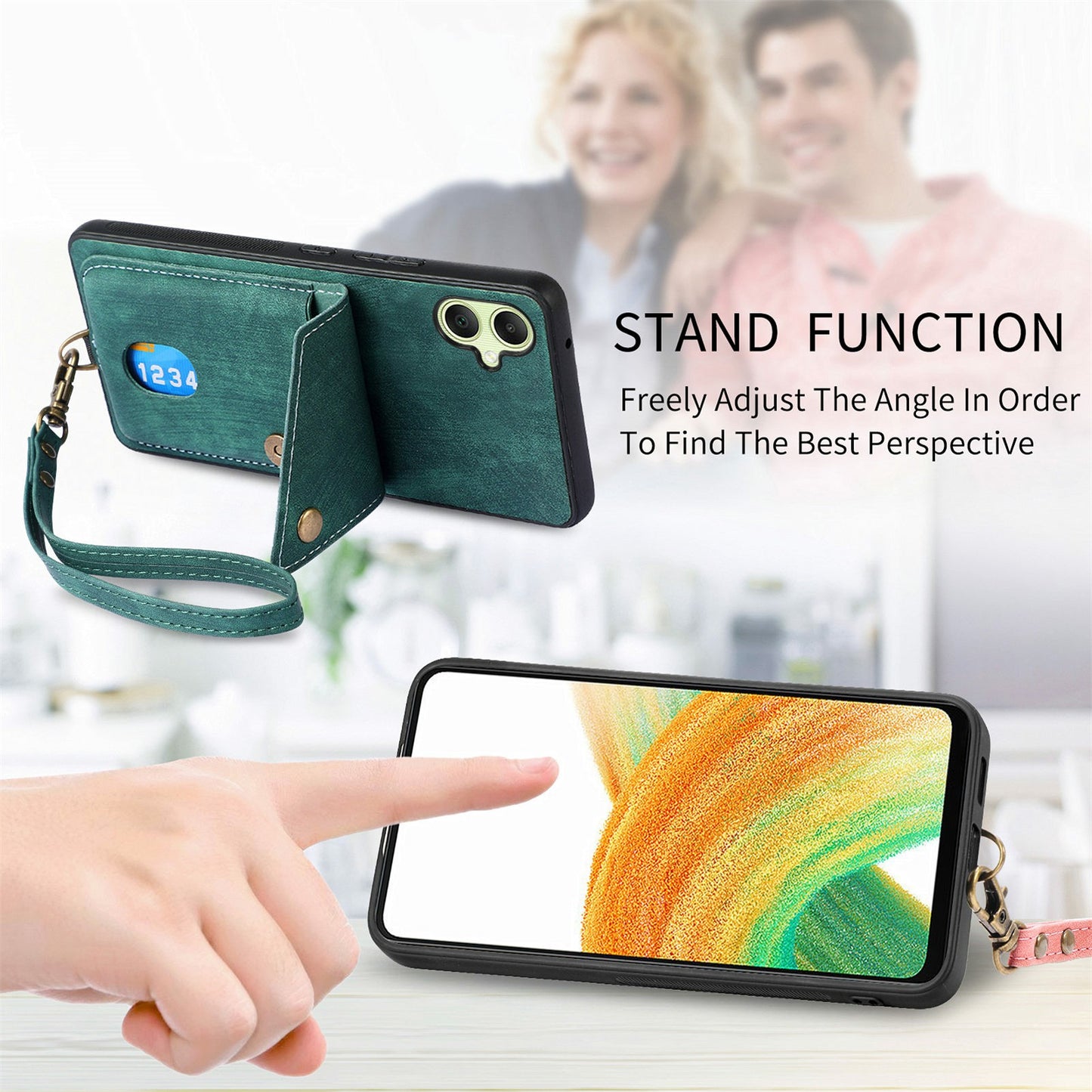 For Samsung Galaxy A06 Case with Card Slot Kickstand Leather TPU Phone Cover - Black