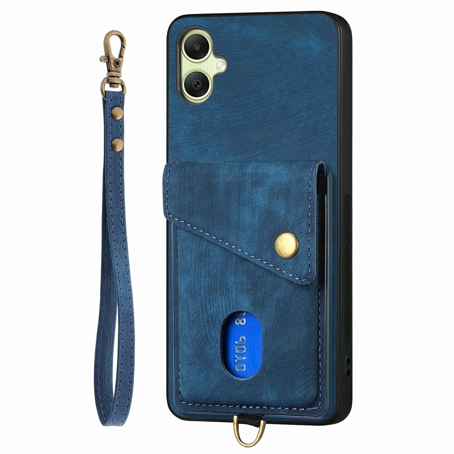 For Samsung Galaxy A06 Case with Card Slot Kickstand Leather TPU Phone Cover - Blue