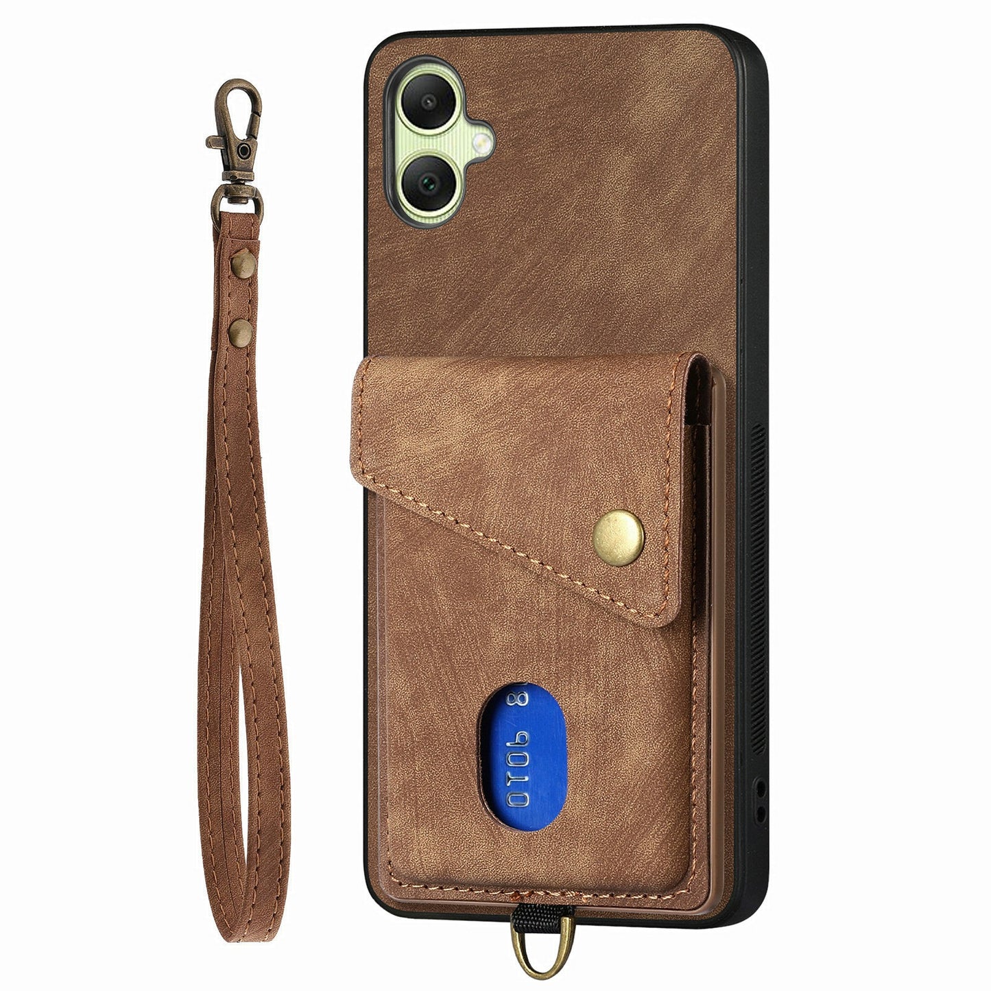 For Samsung Galaxy A06 Case with Card Slot Kickstand Leather TPU Phone Cover - Brown