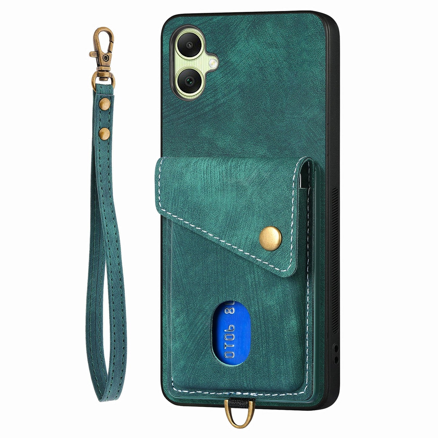 For Samsung Galaxy A06 Case with Card Slot Kickstand Leather TPU Phone Cover - Green