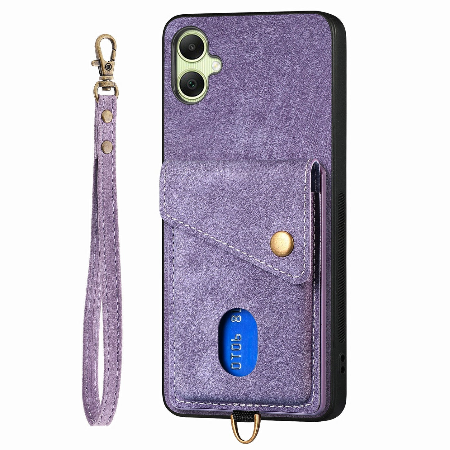 For Samsung Galaxy A06 Case with Card Slot Kickstand Leather TPU Phone Cover - Purple