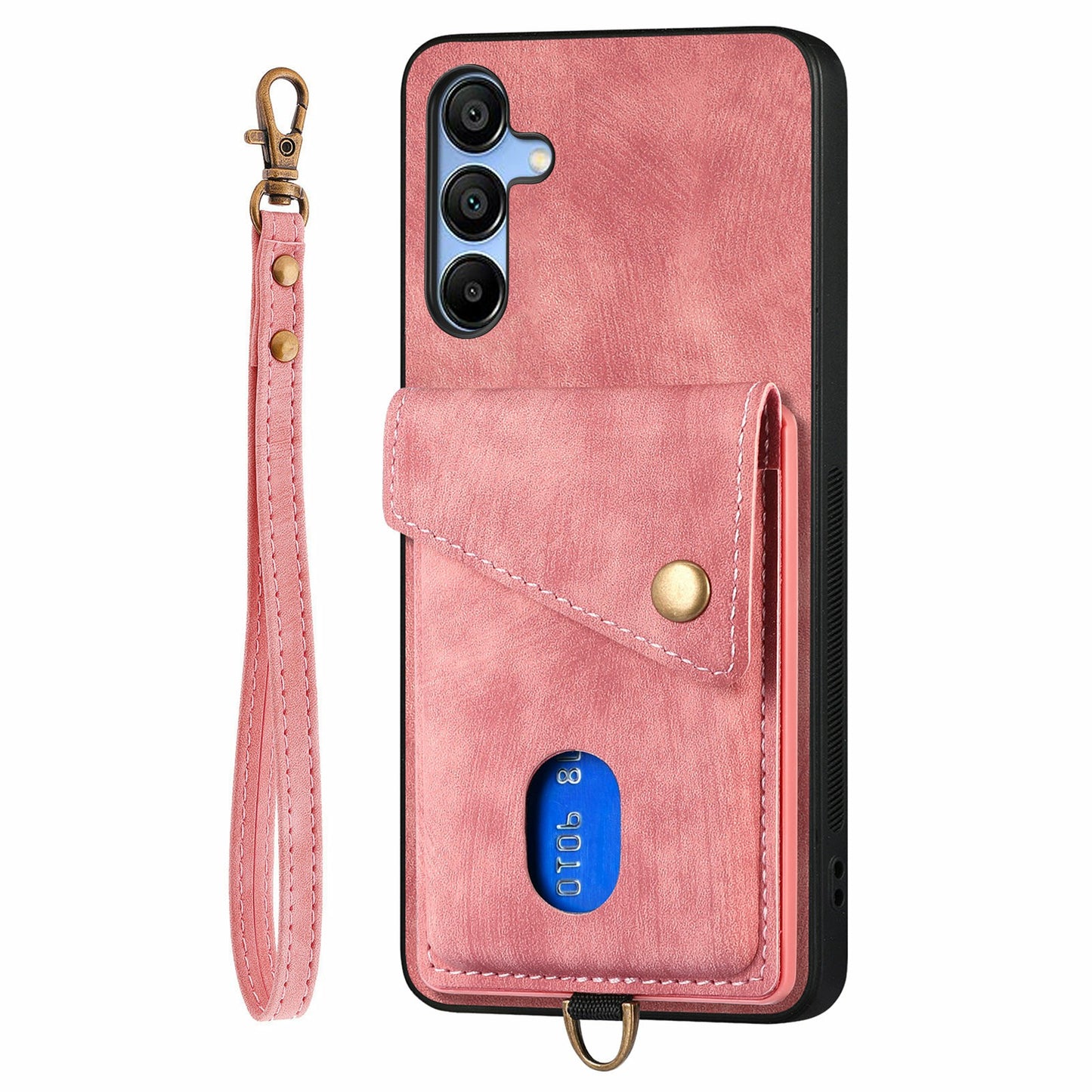 For Samsung Galaxy A16 4G / 5G Case with Card Slot Kickstand Leather TPU Phone Cover - Pink
