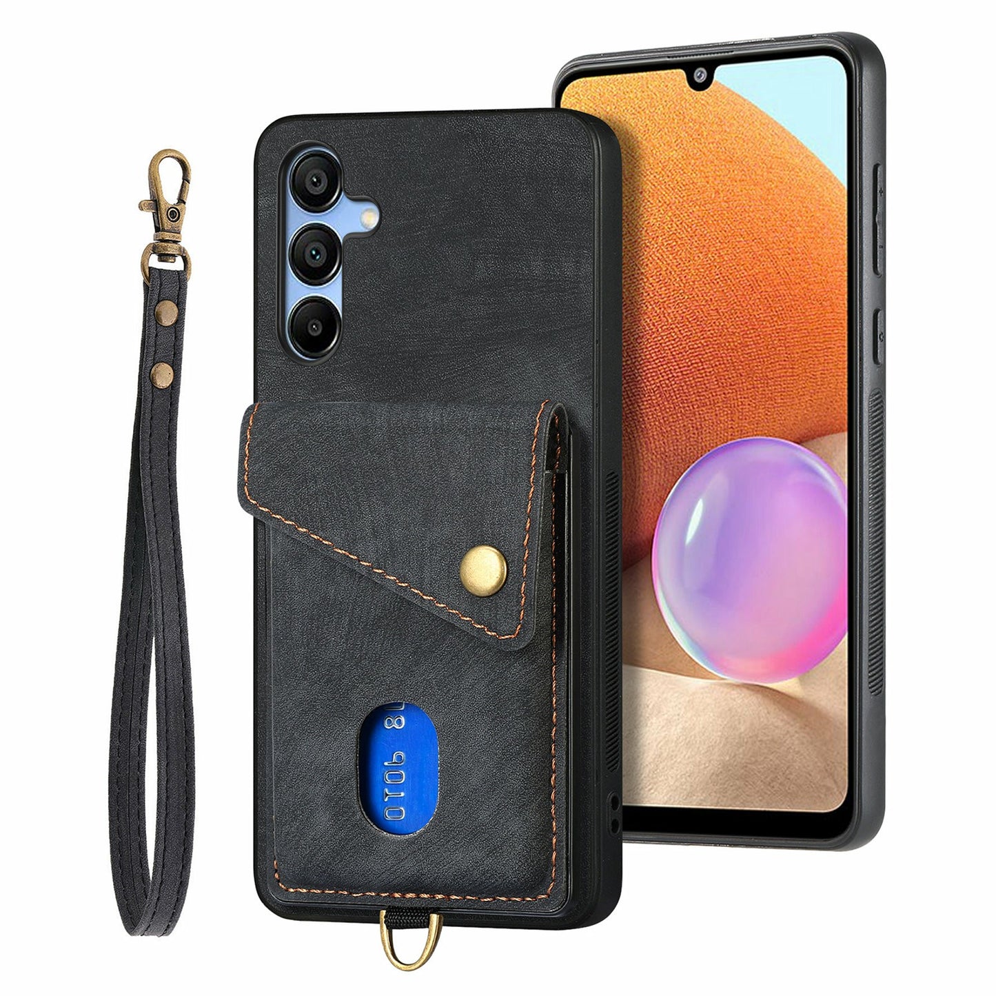 For Samsung Galaxy A16 4G / 5G Case with Card Slot Kickstand Leather TPU Phone Cover - Black
