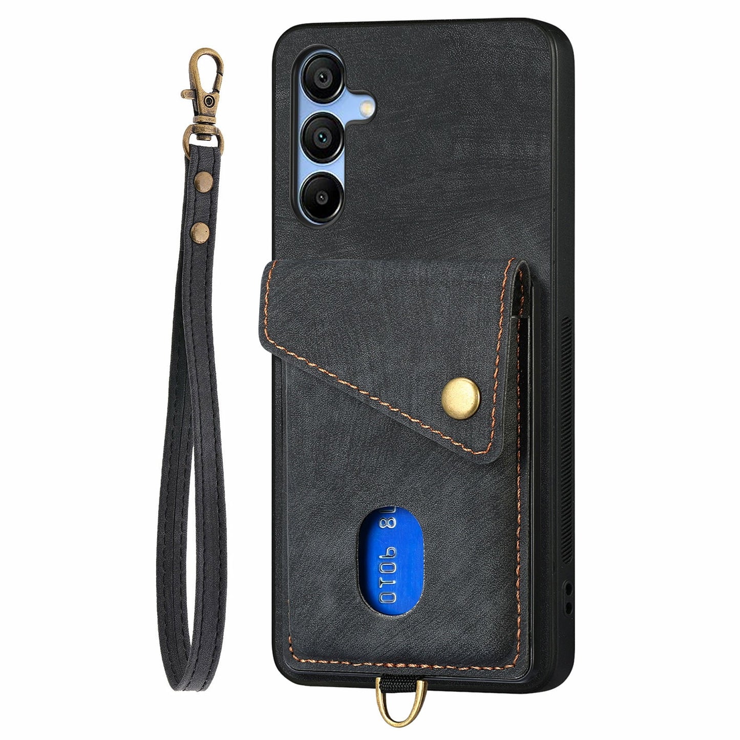 For Samsung Galaxy A16 4G / 5G Case with Card Slot Kickstand Leather TPU Phone Cover - Black