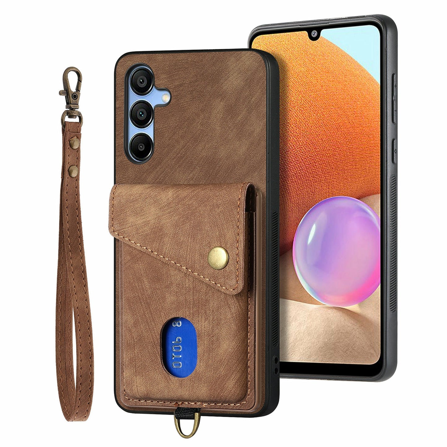 For Samsung Galaxy A16 4G / 5G Case with Card Slot Kickstand Leather TPU Phone Cover - Brown