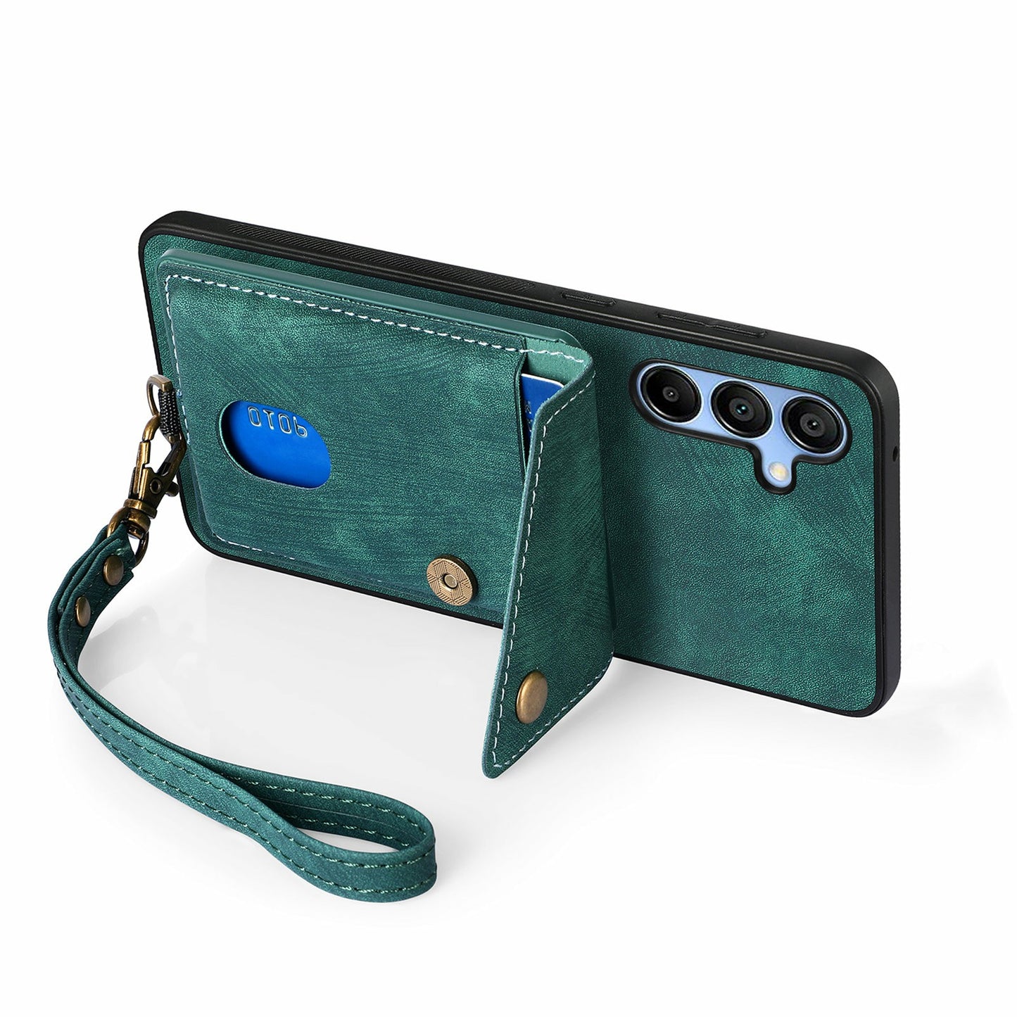 For Samsung Galaxy A16 4G / 5G Case with Card Slot Kickstand Leather TPU Phone Cover - Green