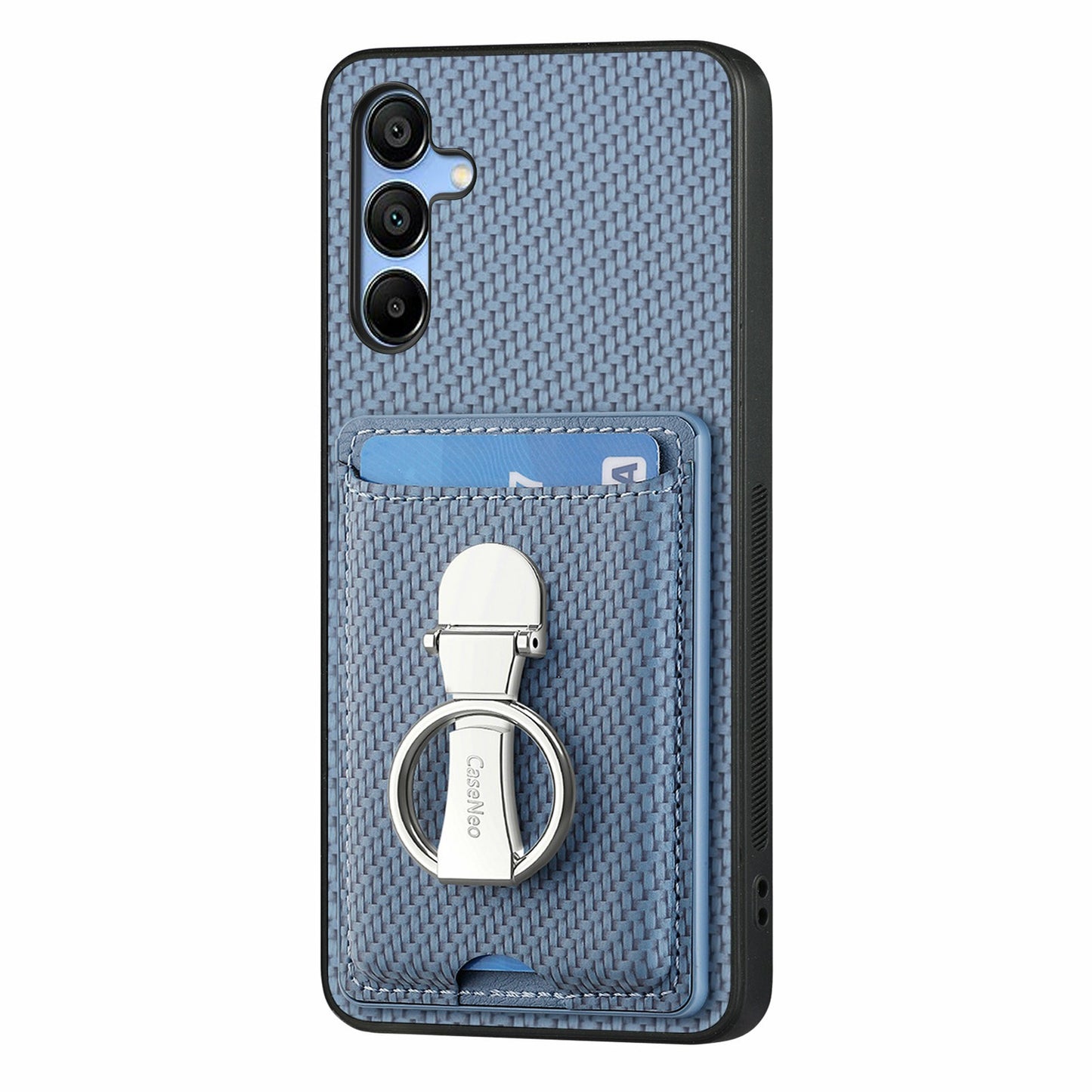 For Samsung Galaxy A16 4G / 5G Case Kickstand Leather Card Slots Back Cover Carbon Fiber Texture - Blue