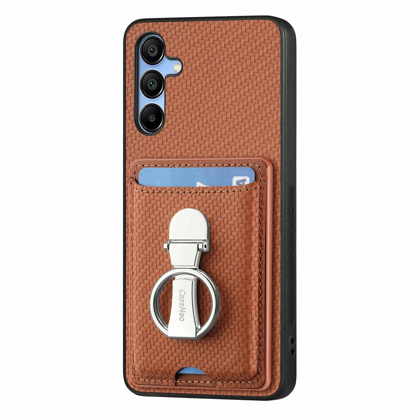 For Samsung Galaxy A16 4G / 5G Case Kickstand Leather Card Slots Back Cover Carbon Fiber Texture - Brown