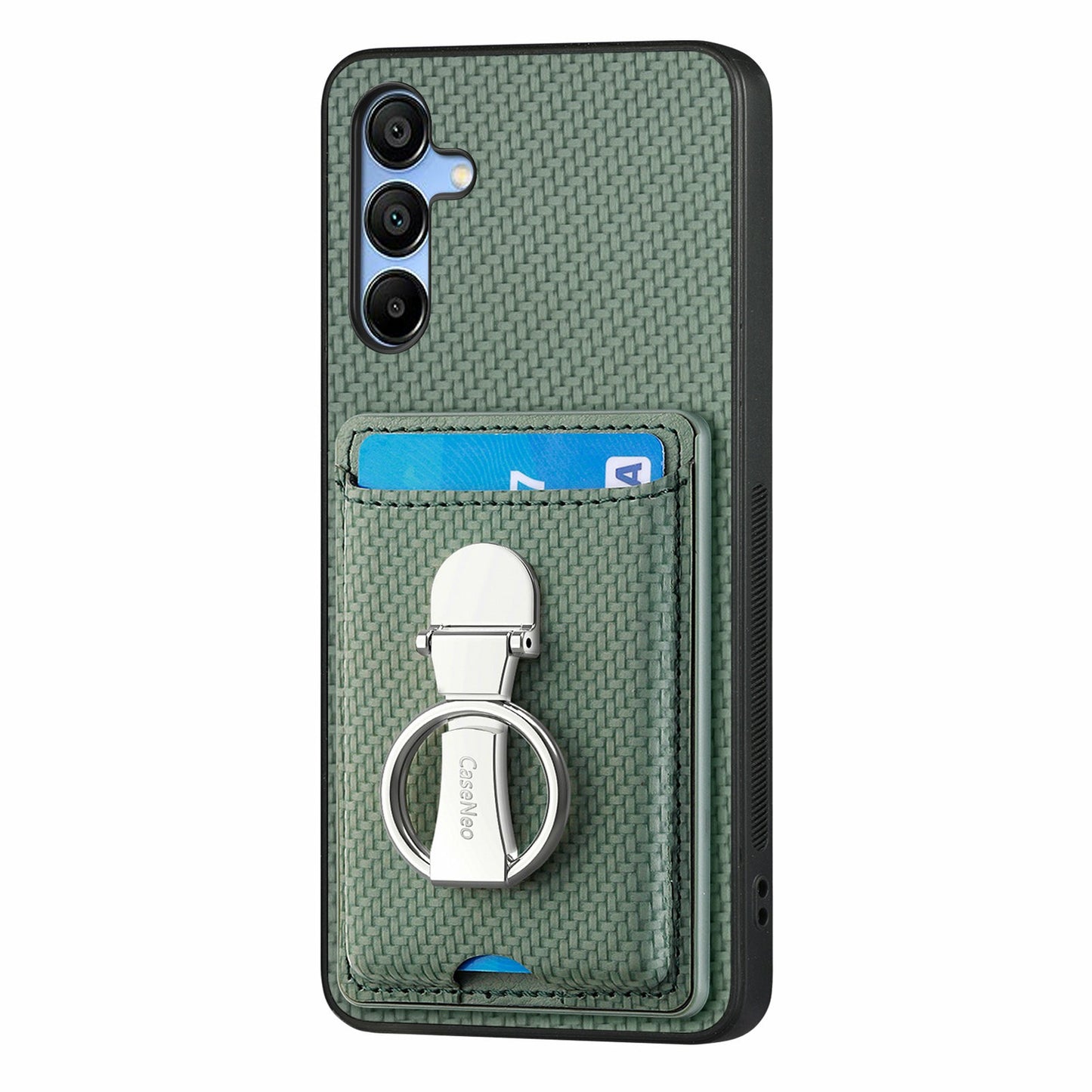 For Samsung Galaxy A16 4G / 5G Case Kickstand Leather Card Slots Back Cover Carbon Fiber Texture - Green