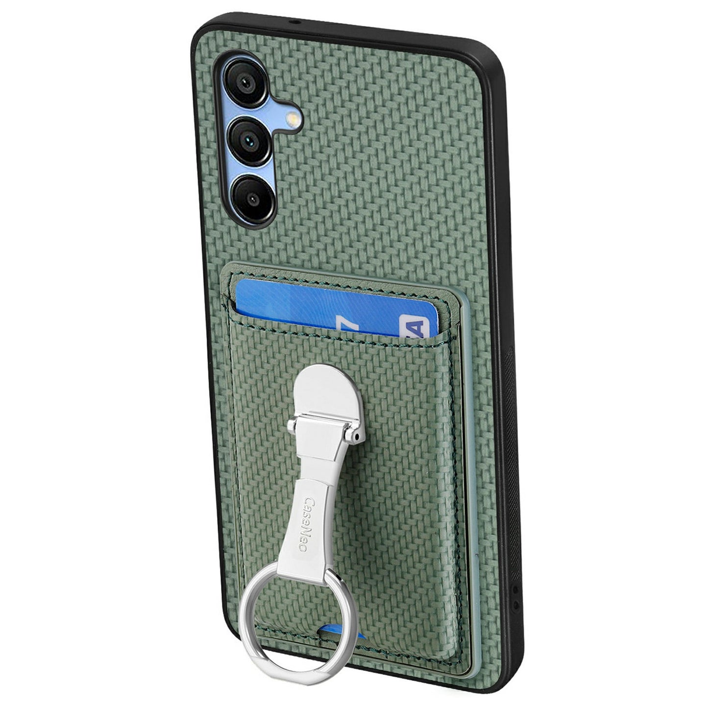 For Samsung Galaxy A16 4G / 5G Case Kickstand Leather Card Slots Back Cover Carbon Fiber Texture - Green